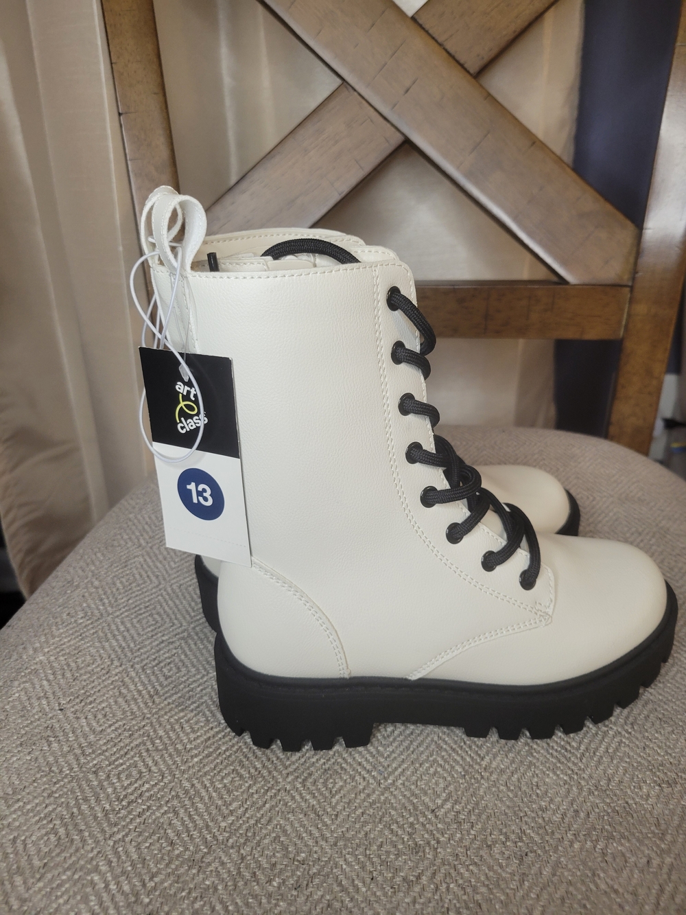 Art Class Girl's Cream Lace-Up Combat Boots